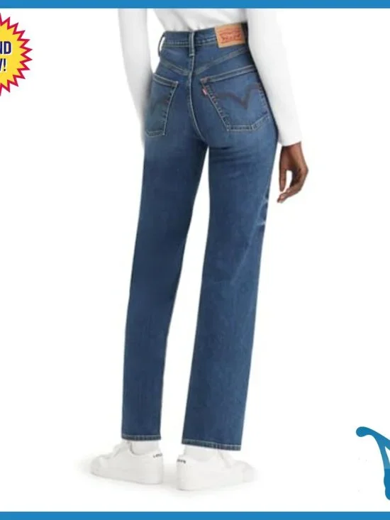 Super High Rise Straight Leg Ankle Jeans, Stretchy Denim, Button Fly - Picture 2 of 6